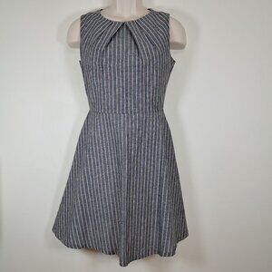 Mystic Linen Blend Fit & Flare Sleeveless Dress Women's Size Small Blue White